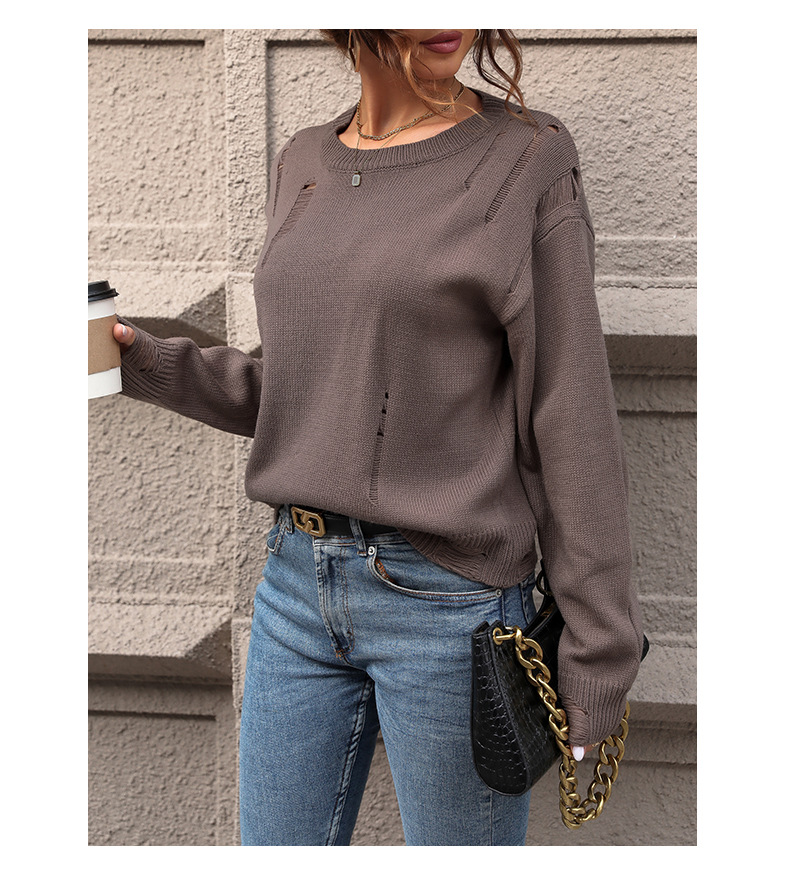 Herbst Neue Mode frauen Einfarbig Hohl Pullover_voghion.com