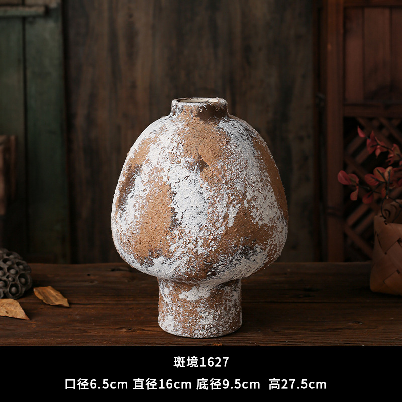 セラミック花瓶、レトロなわびさびスタイルのB&B装飾、中世の粗い陶器アートフラワーアレンジメント、家庭用家具、陶器のポット