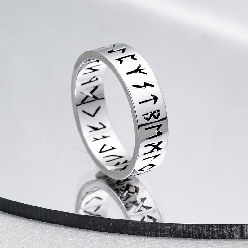 1 Piece Quantity Hip-Hop Retro Symbol Titanium Steel Plating Hollow Out Gold Plated PVD Coated Men's Rings Men Band Rings