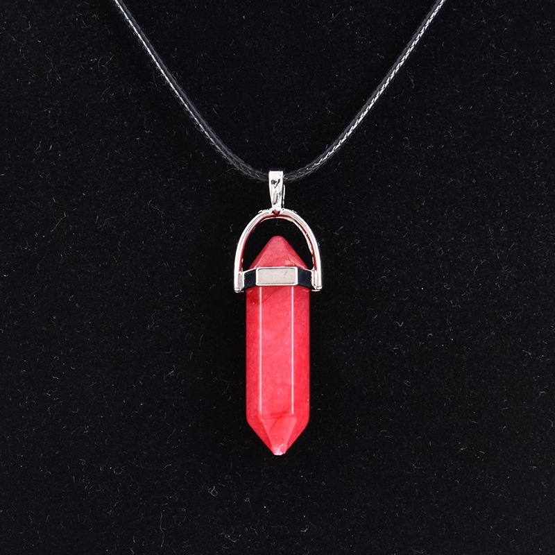 Cristal natural ágata columna hexagonal colgante diamante bala collar al por mayor cuarzo punto colgante
