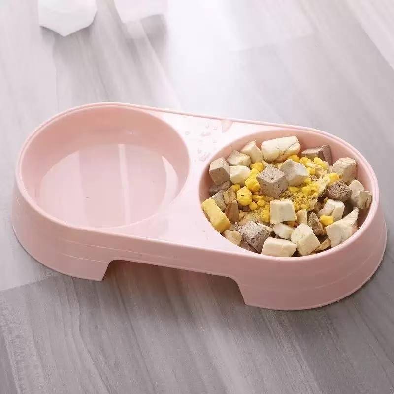 Nuevo tazón para gatos de plástico para mascotas de trigo doble tazón para gatos y perros de arroz general para aumentar la altura de los juguetes para mascotas anti-derrames