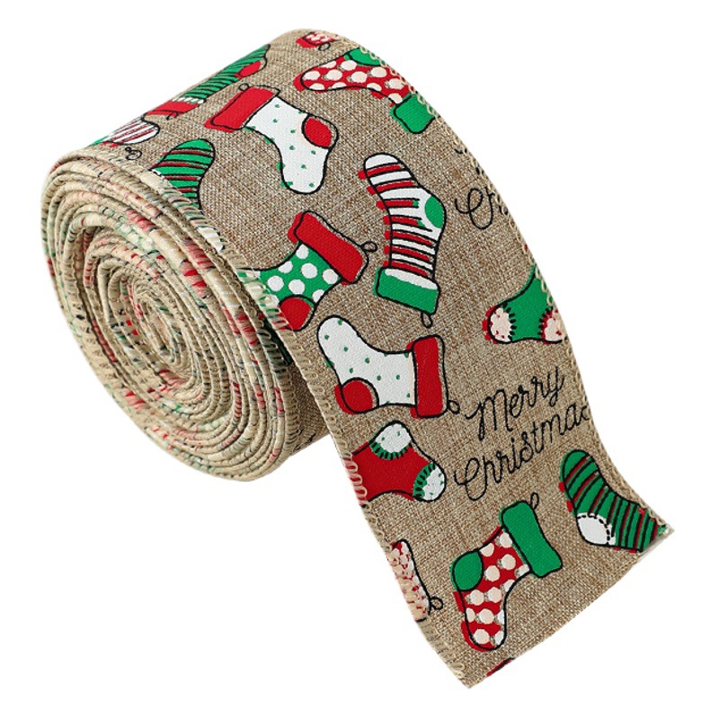 Cinta de imitación de lino, cinta de Navidad, decoración de lazo hecha a mano, decoraciones navideñas, suministros de diseño de atmósfera al por mayor