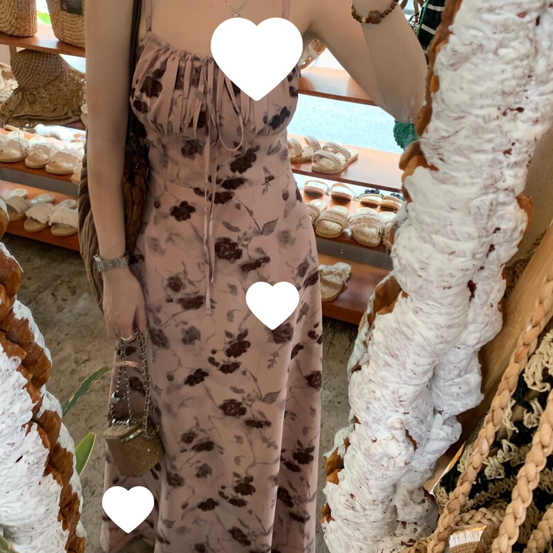Plus-Size Elegant Long Gentle Ladylike Tie-Up Printed Slip Dress That Makes You Look Taller and Whiter, with a Relaxed Style
