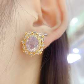 工厂批发爆款天然薰衣草紫水晶耳钉热销欧美一件代发