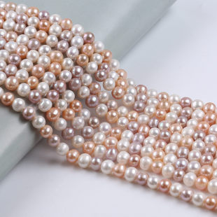 Natural White Pink Purple Mixed Color Punch Pearl 6-11mm Near Round Pearl Natural Freshwater Pearl Potato Shape Pearl