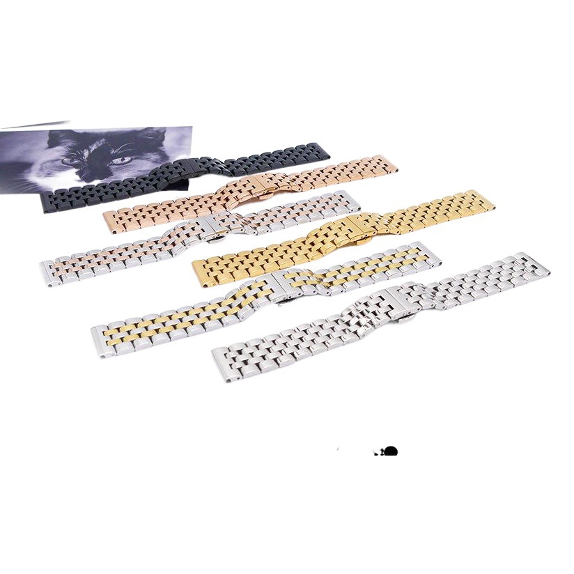 Belem's Five-Bead Watch Accessories Stainless Steel Butterfly Buckle Flat Arc Solid Stainless Steel Strap Watch Chain