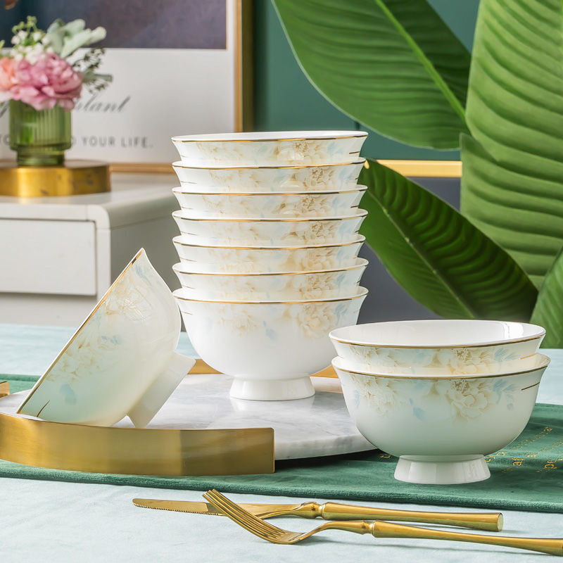 Ceramic Bowls for Home Use, Rice Bowls, Noodle Bowls, Soup Bowls, Plates, Dish Plates, Fish Plates, Bone China Dinnerware Set Combination