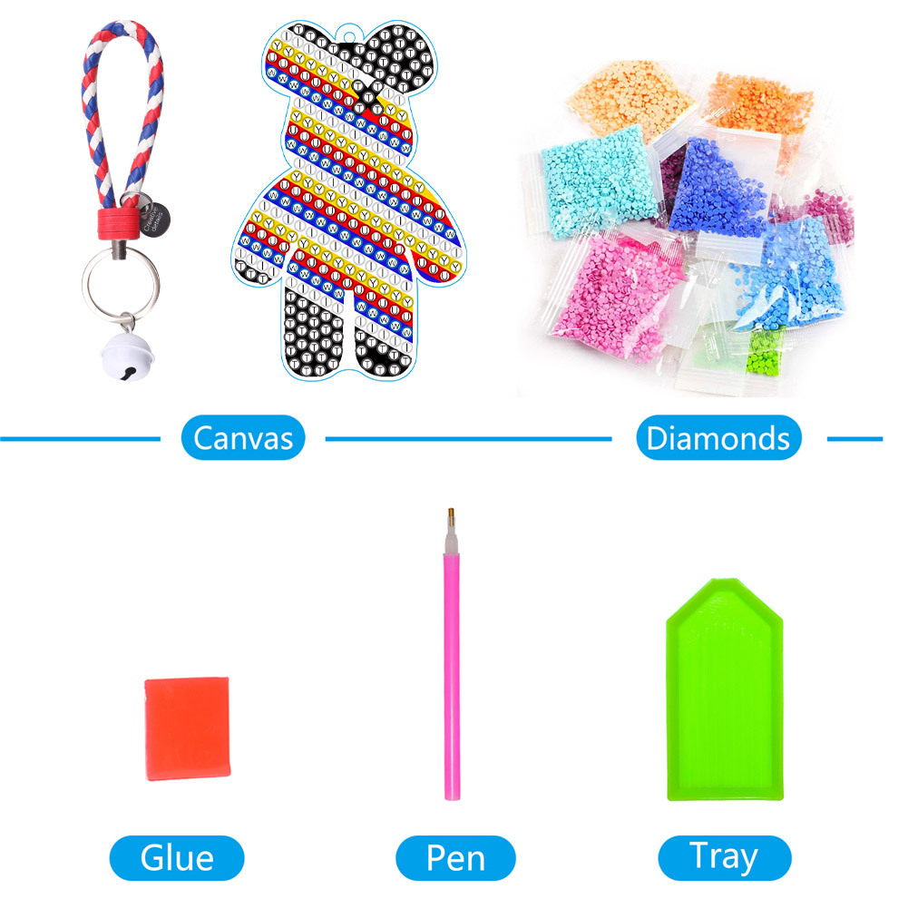Bricolaje transfronterizo nuevo diamante pintura acrílico oso violento doble cara rhinestone llavero colgante hecho a mano rhinestone colgante