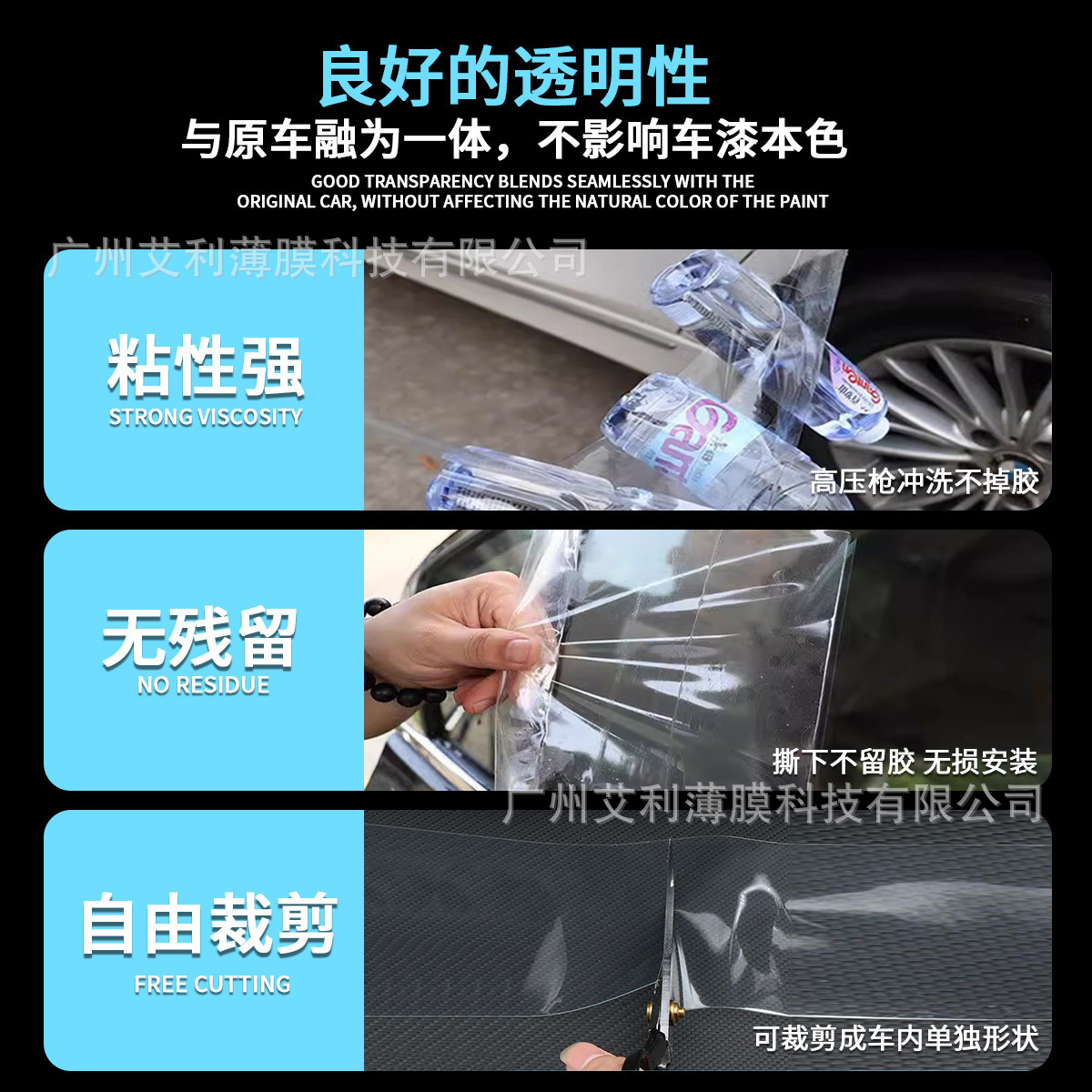 Car Blue Thickened Rhino Skin Door Bowl Film Protective Sticker Car Paint Surface Door Panel Transparent Anti-Scratch Protective Film
