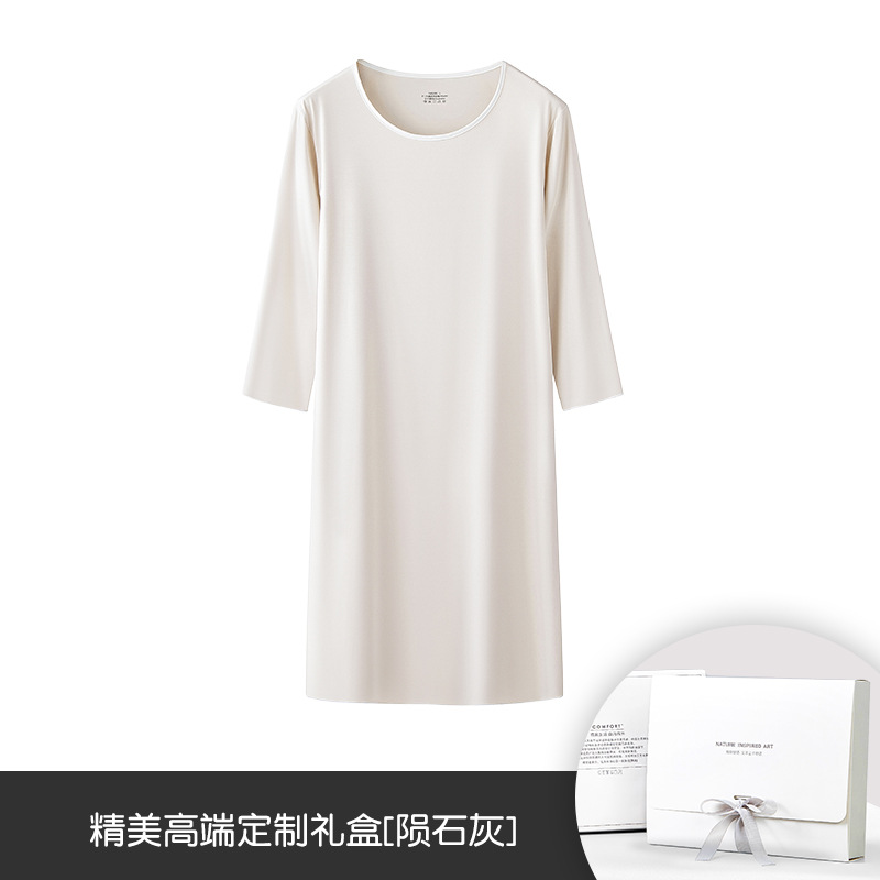 80 camisones de mujer de primavera y verano de algodón modal de lujo alto, mangas tres cuartos, agradables para la piel y cómodos, piernas largas, pijamas para salir