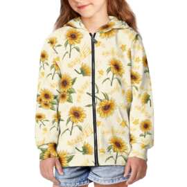 欧美独立站小孩子拉链外套混搭向日葵音符彩绘印花来图定 制批发