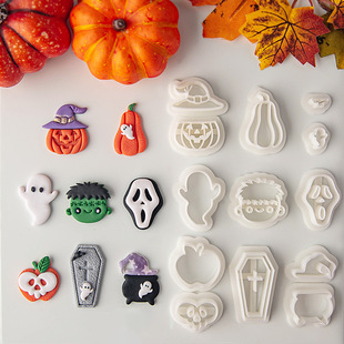 Cartoon Halloween Soft Pottery Earring Mold Pumpkin Head Frankenstein Clay Pendant Cutting Mold DIY Handmade Tools