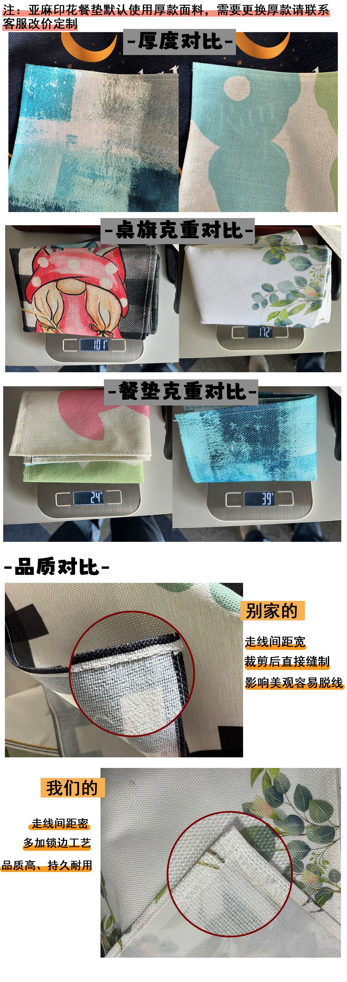 亚麻餐垫厚度对比