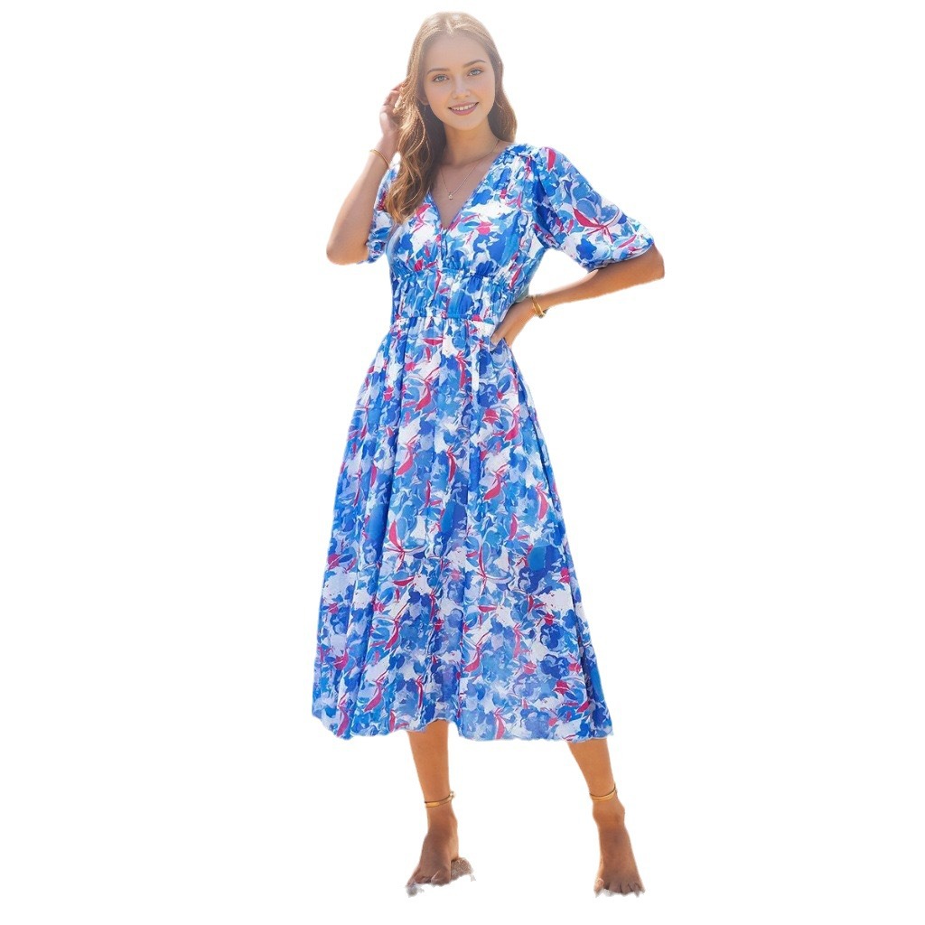 2024 Cross-Border European And American Women's Fashion Export Summer New Floral Long Bohemian Dress_ecoleips.com