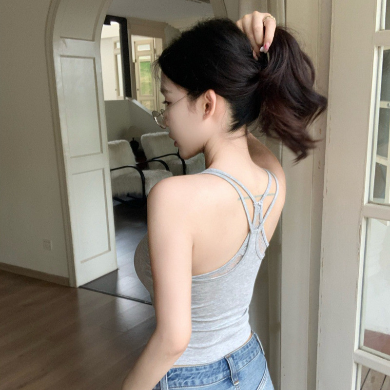 2026 Summer New Style Hot Girl Style Backless Cross Lace Design Camisole Slim Fit Latex Cup Beautiful Back 2026 Summer New Style Hot Girl Style Backless Cross Lace Design Camisole Slim Fit Latex Cup Beautiful Back