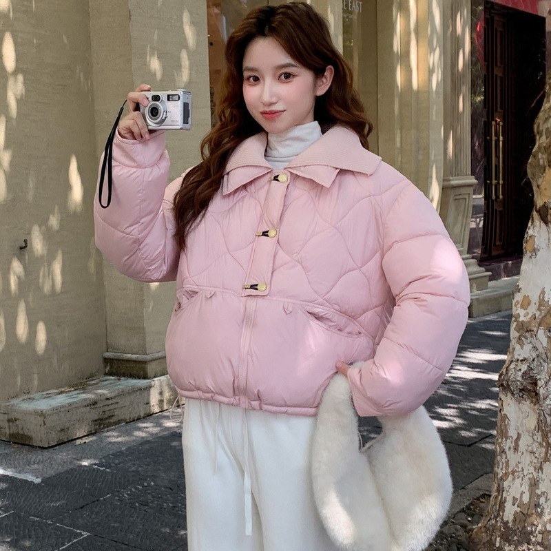 2025冬季新款聚酯棉服女韩版针织短款泡芙棉服保暖棉衣棉袄外套厚|undefined