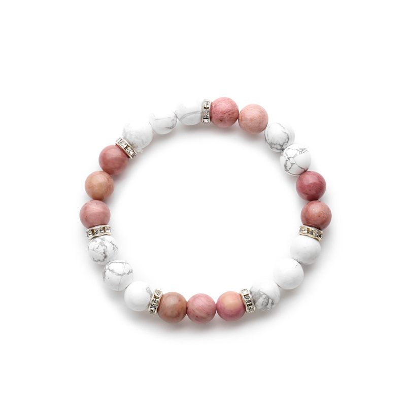 Pulsera de cuentas de turquesa blanca de cebra Rosa transfronteriza europea y americana Rosa Calcedonia pulsera de cuentas de hilo elástico Fenghua para hombres y mujeres