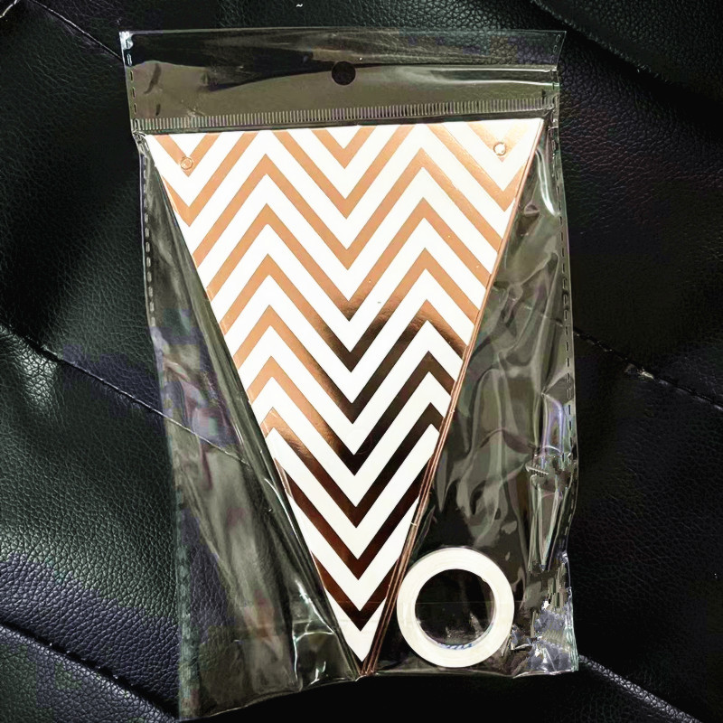 Bandera Triangular con Patrón de Ondas en Papel Dorado, Decoración de Cumpleaños, Pancarta Festiva, Decoración de Fondo para Fiestas, Accesorio de Fondo, Bandera Triangular