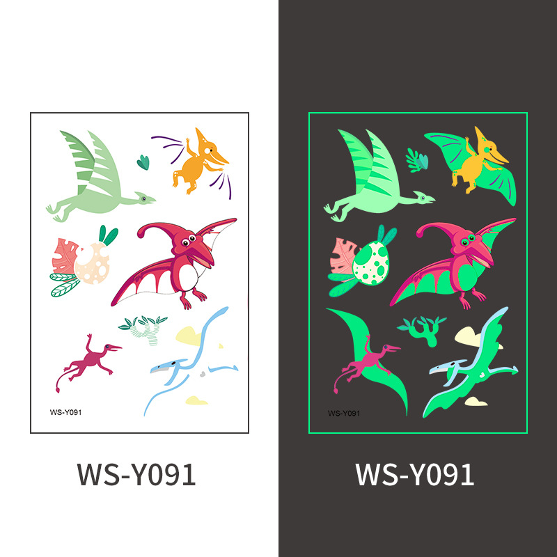Pegatinas de tatuaje de dinosaurio luminoso Dibujos animados para niños Diversión Tyrannosaurus Rex Sudor impermeable Pegatinas de recompensa luminosas de color verde fluorescente temporal