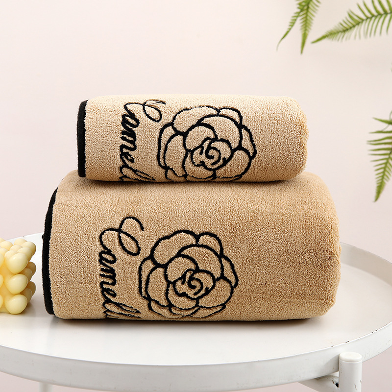 New embroidered kapok wool coral fleece printing towel bath towel suit absorbent dry hair cross-border gift net red