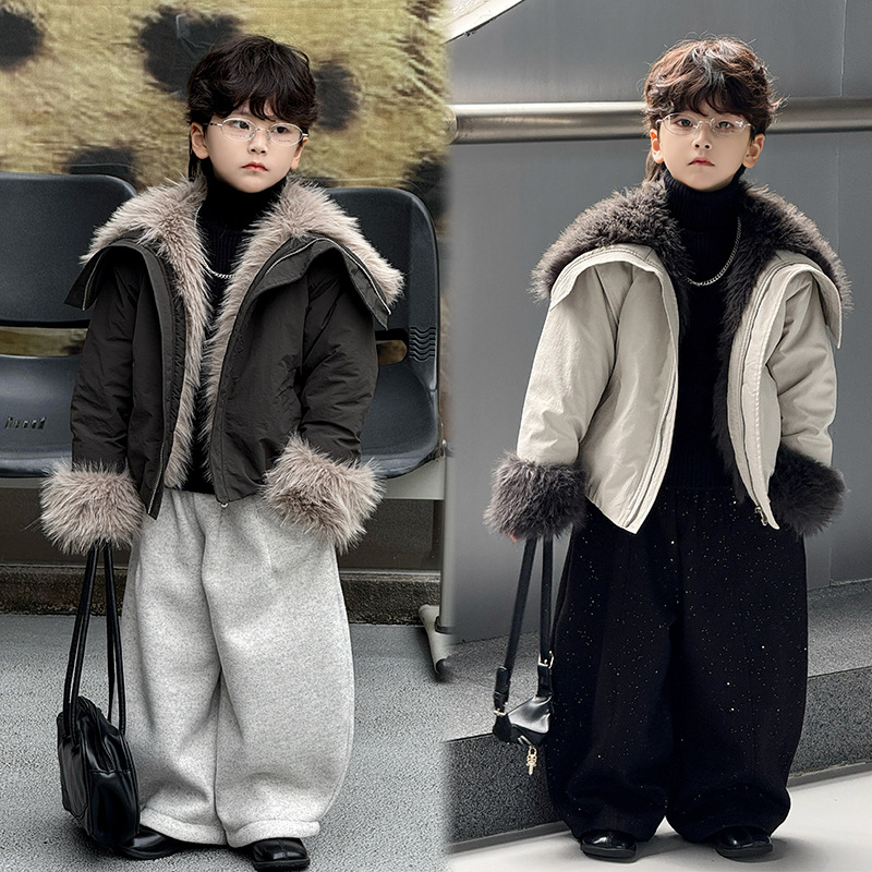 Boys' Outwear 2025 Autumn and Winter New Style Warm Plus Plush Outwear Lapel Trendy Baby One-Piece Drop Shipping Trend