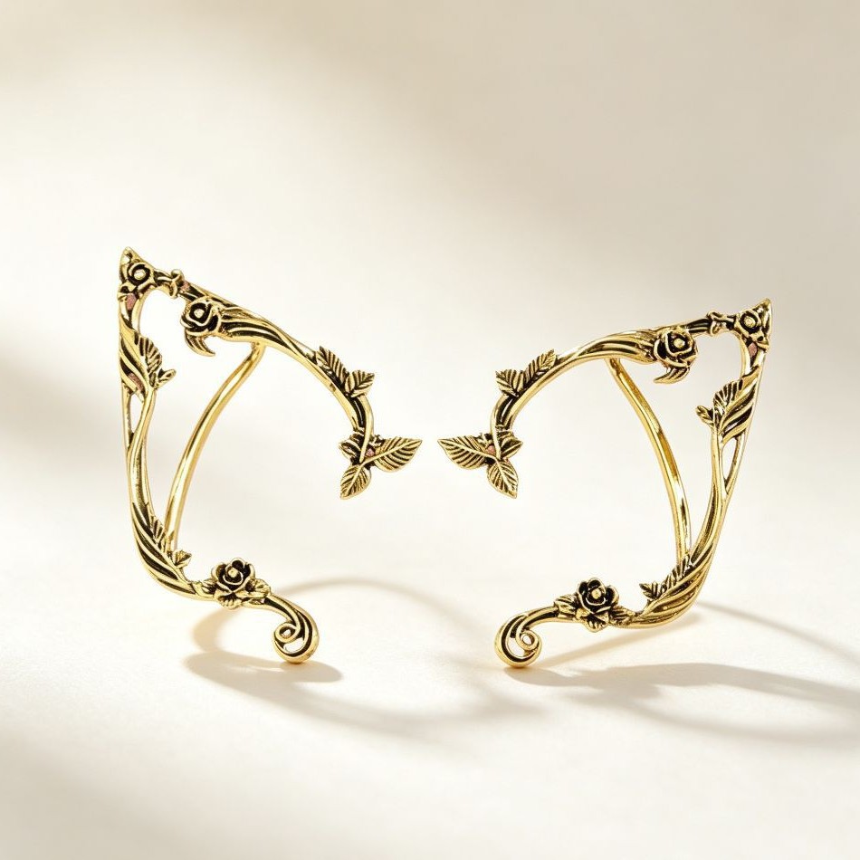 European and American Cross-Border Jewelry, Ins-Style Fairy Irregular Earrings, Personalized Punk-Style Geometric Rose Flower Ear Cuffs Wholesale