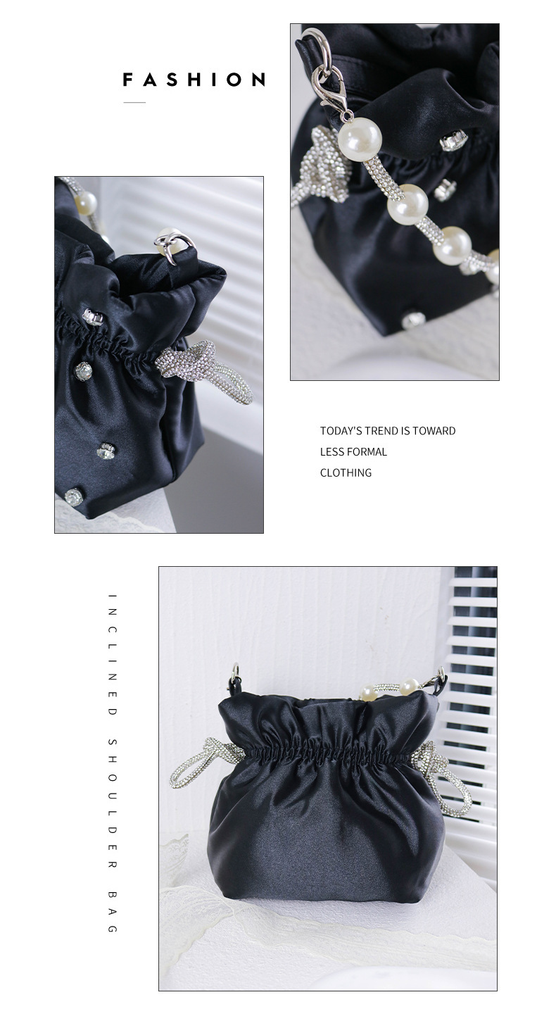 Bagages et sacs Nouvelle mode strass couleur unie sac de soirée à la mode simple sac à bandoulière perlé plissé cordon de serrage sac pour femme_voghion.com