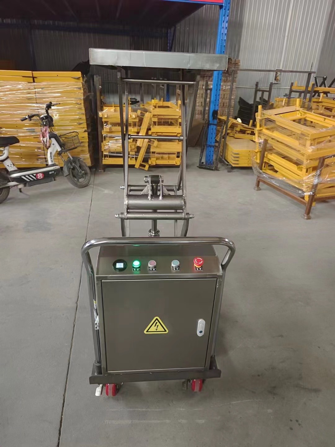 304 stainless steel electric lift platform cart for food and pharmaceutical use, hydraulic lift table for cleanrooms
