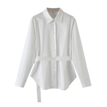 2024秋季时尚多种穿法配腰带全棉府绸衬衫跨境亚马逊女装M86715