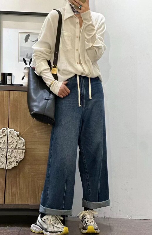 秋季新款简约大气斜扣澳毛衬衣翻领个性设计长袖衬衫111|undefined