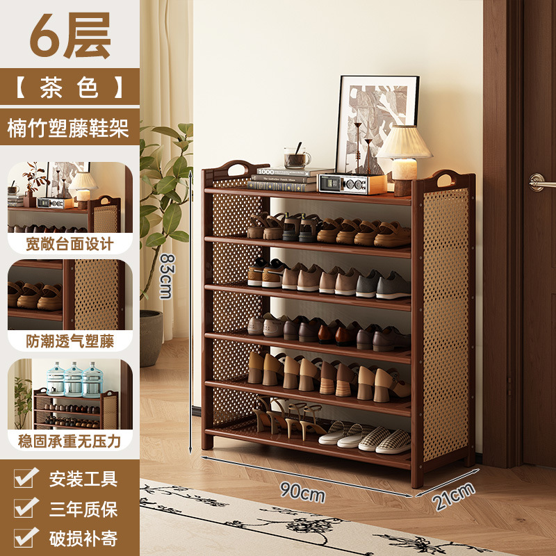 Estante de zapatos puerta doméstica puerta de entrada multicapa simple nuevo 2025 explosión de madera maciza alquiler de habitaciones gabinete de zapatos interiores