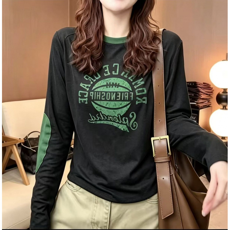 여성 가을겨울 빈티지 레터링 프린트 긴팔 티셔츠 슬림핏 데일리 이너 상의