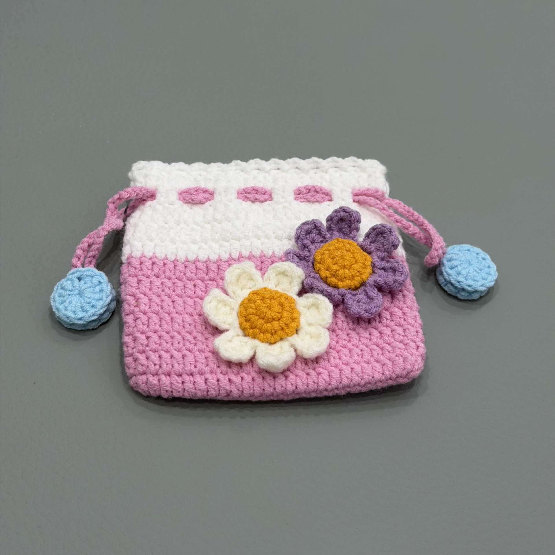 Bolsa de polvo blanco flor blanca y púrpura 9x9,5cm