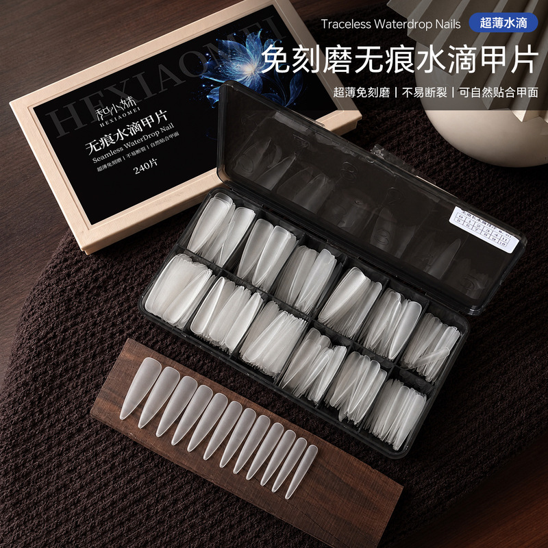 Seamless matte finish, water-drop shaped nail tips, ultra-thin and extra-long, no need for filing or sanding, armor-style nail tips, professional-grade artificial nail stickers for nail salons Seamless matte finish, water-drop shaped nail tips, ultra-thin and extra-long, no need for filing or sanding, armor-style nail tips, professional-grade artificial nail stickers for nail salons
