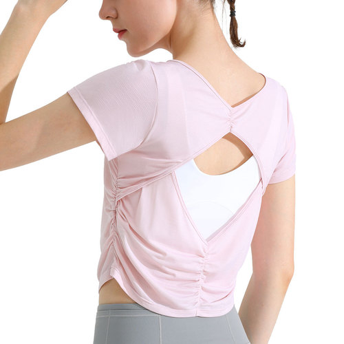 Summer cool, quick-drying and breathable fitness top, women's short vest T-shirt, beautiful back, loose yoga short-sleeved sports cover-up