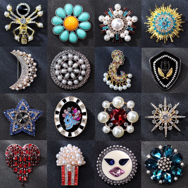 Alloy Rhinestone Vintage Brooch Coat Corsage Pin Fashion Clothing Set Cross-Border Spot Wholesale