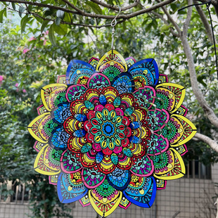 3D Stereo Colorful Wind Turning Mandala 12inch Foldableable Rotating Wind Chime Cross-Border Amazon Export Supply Wholesale