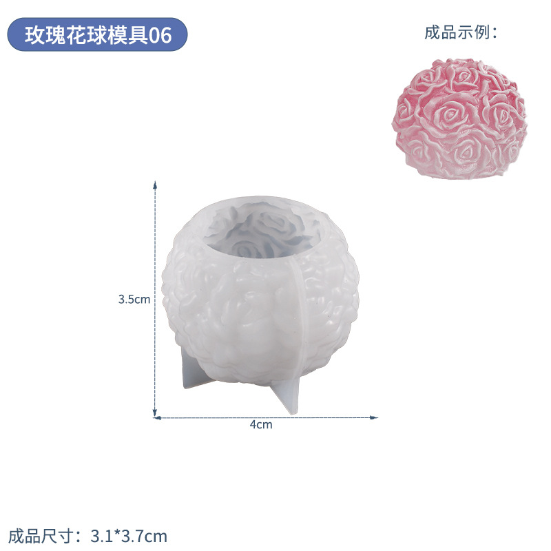 Multi-especificación DIY ronda de cristal resina epoxi Rose Ball vela Mesa Redonda de bolas de silicona molde de aromaterapia molde