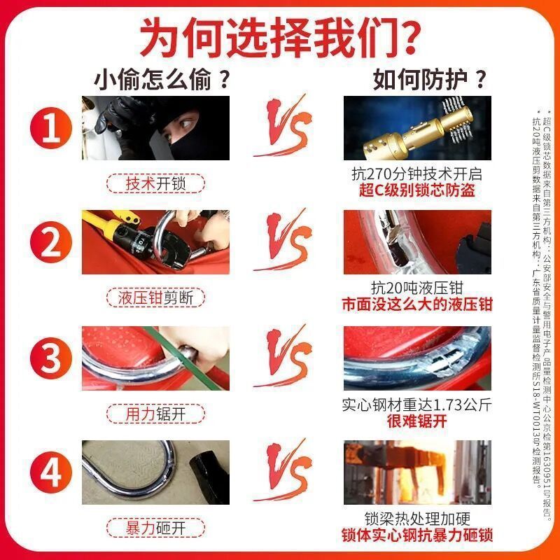 Motorcycle lock, electric vehicle lock, C-class bicycle lock, tricycle lock, electric scooter U-lock, anti-theft lock, resistant to hydraulic shears