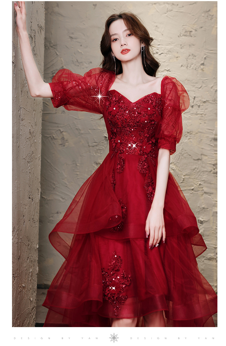 Elegant Red Wedding Engagement Gown Short Front Long Back Dress_voghion.com