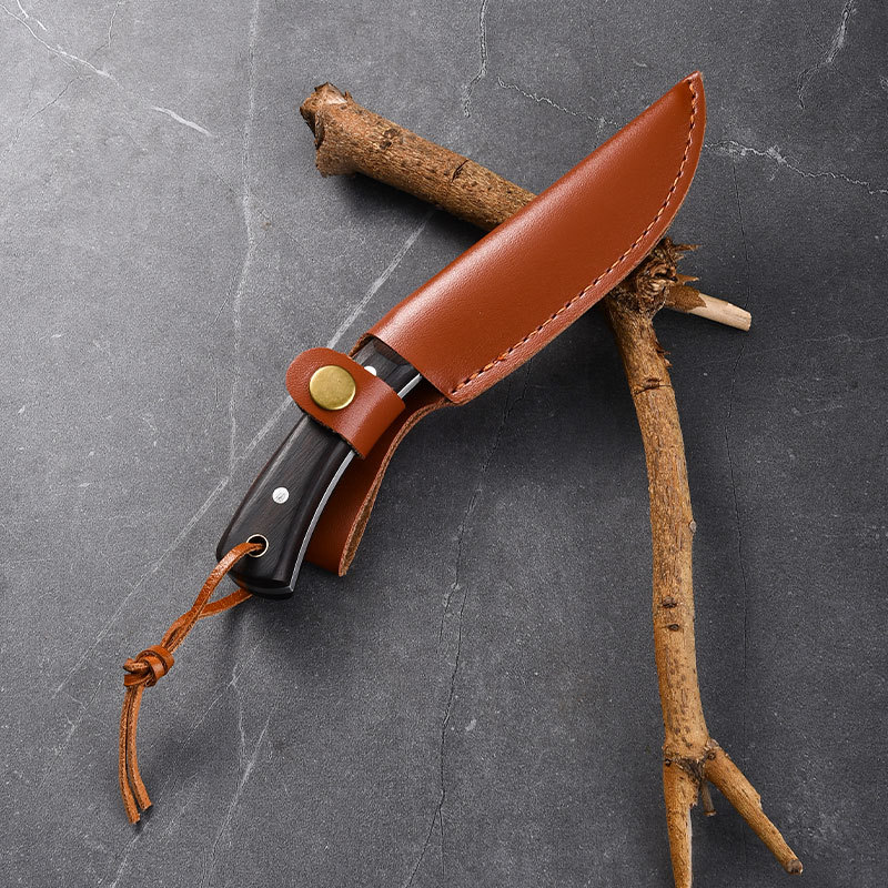 户外多功能小刀大马士革钢纹小狗腿刀登山防身刀便携钓鱼刀推荐