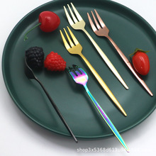 葡萄牙不锈钢小叉子西餐日用茶点饼叉餐具西式纯色镜面三齿水果叉