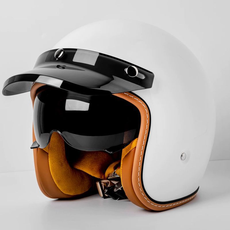 Built-in Goggles, Motuoche Motosiklet kaskı (dəbilqə) - mt-5-pearl-white-3c-certified-with-black-and-white-lenses-m