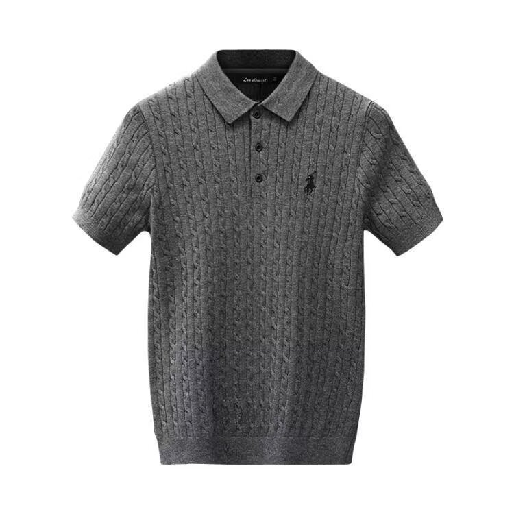 Men's Polo Knit Shirt Short Sleeve With Cable Stitch & Equestrian Embroidery - Old Money Style Summer Casual Shirt_voghion.com