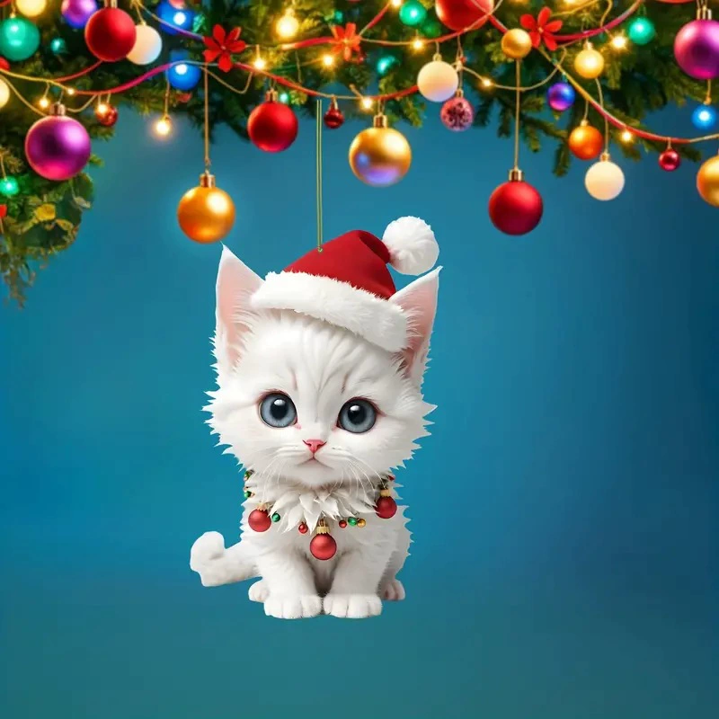 Рождественский новый акрилский милый котенок праздничный украшения подвеска трансграничный плоский автомобиль подвеска для вечеринок украшения