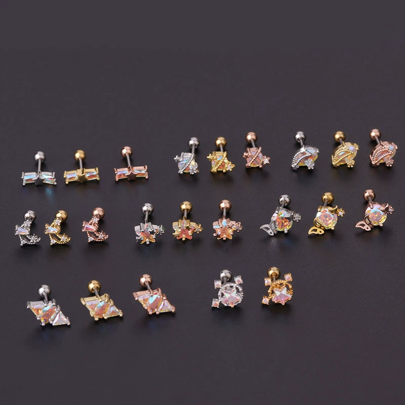 Серьга-цепочка 20G из нержавеющей стали с цирконом, безболезненна для сна, крепление 6 мм