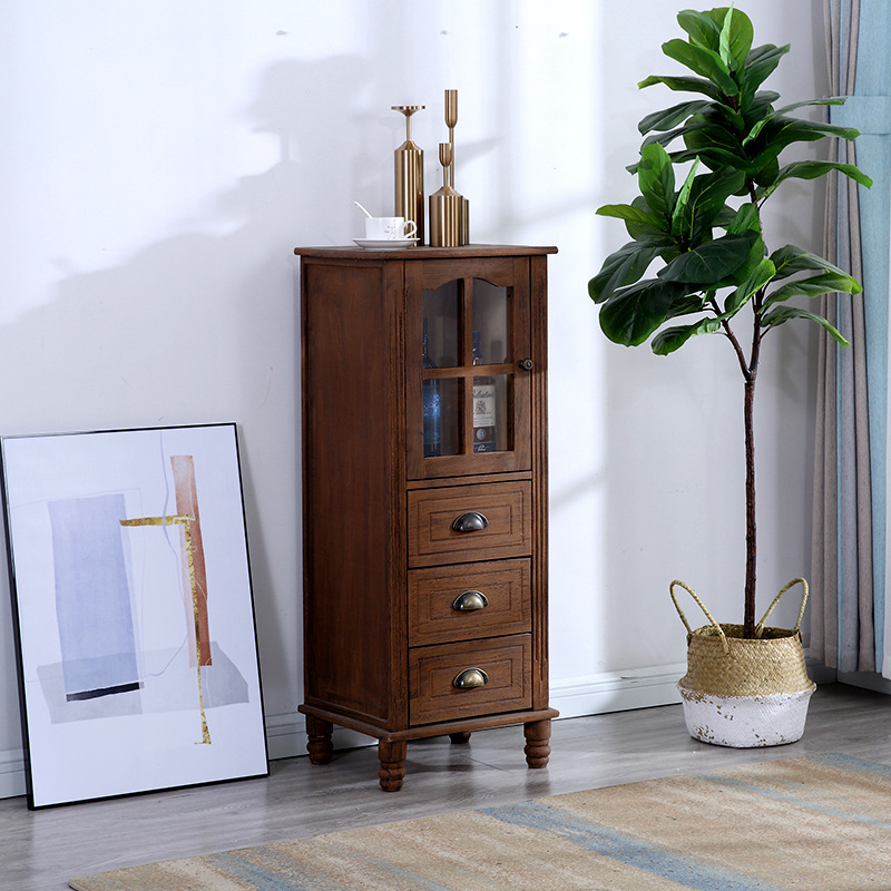 American retro meseta de cabecera de madera sólida hendidura pequeño vinícola tipo cajón 40CM gabinete de almacenamiento TV sala de estar vertical