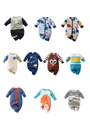 Baby onesie with cartoon animal prints for newborns, category A, suitable for both boys and girls, for outdoor wear, inspired by Instagram style.