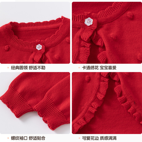Knitted small floral pure cotton girl's cardigan cape spring girl's coat cardigan thin A-class girl baby air conditioning shirt