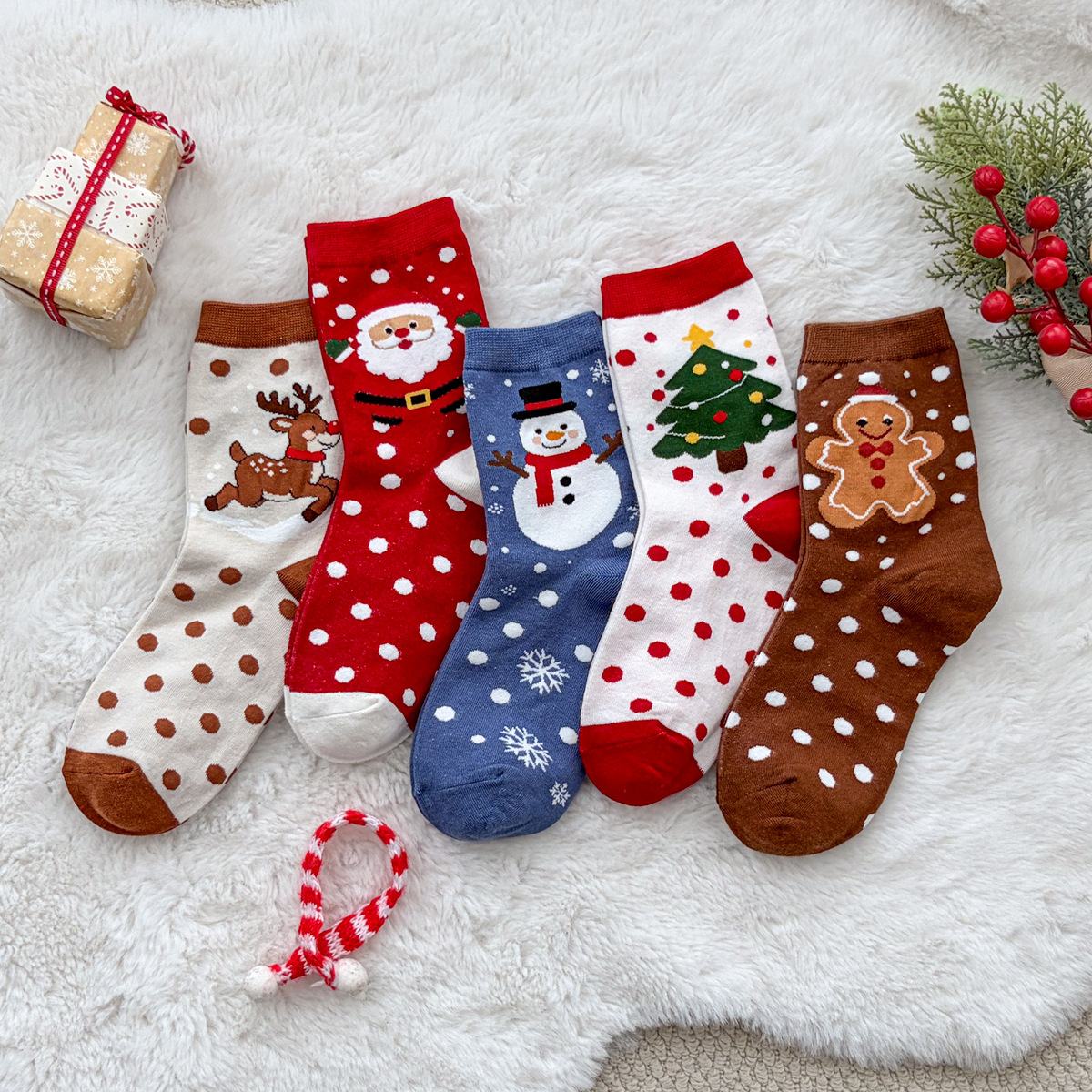 Original Christmas Socks 2026 New Combed Cotton Mid-Calf Women's Socks Christmas Theme Socks Autumn Winter Cotton Socks Christmas Gift